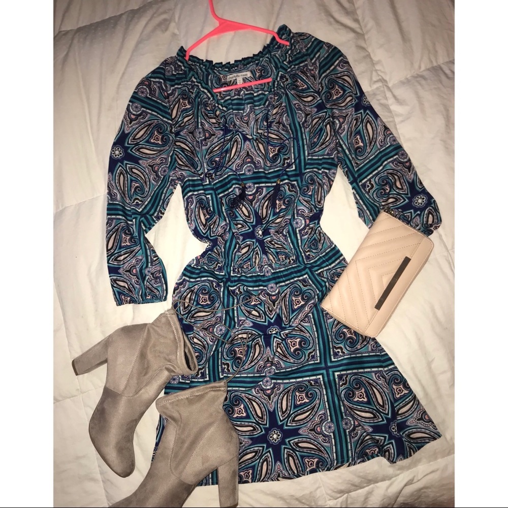 Bohemian long sleeve mini dress